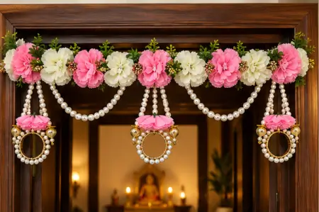Pink and White Artificial Flower Toran – Multicolor Decorative Door Hanging for Festivals ( default, OS )